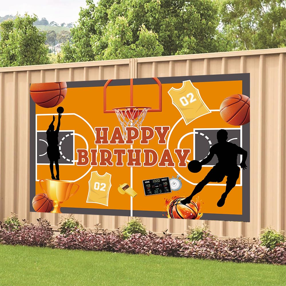 Basketball Birthday Party Backdrop Basketball Court Happy Birthday Banner Photography Background for Boys Home Decorations Party