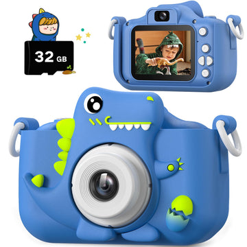 Upgrade Dinosaur Kids Camera, Christmas Birthday Gifts For Girls Boys 3-12, 1080P Hd Selfie Digital Video Camera For Toddlers, C