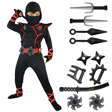 Spooktacular Creations Halloween Ninja Costume  Black Ninja Outfit Set for Kids  Halloween Costumes with Accessories for Boys Dress Up and Role Play Party (XX-Large  14-16 yrs)