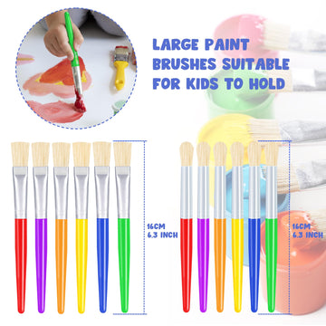 Joyooss Paint Brushes For Kids, 12 Pcs Round/Flat Large Kids Paint Brushes, Easy To Clean & Grip Washable No Shed Hog Bristle To