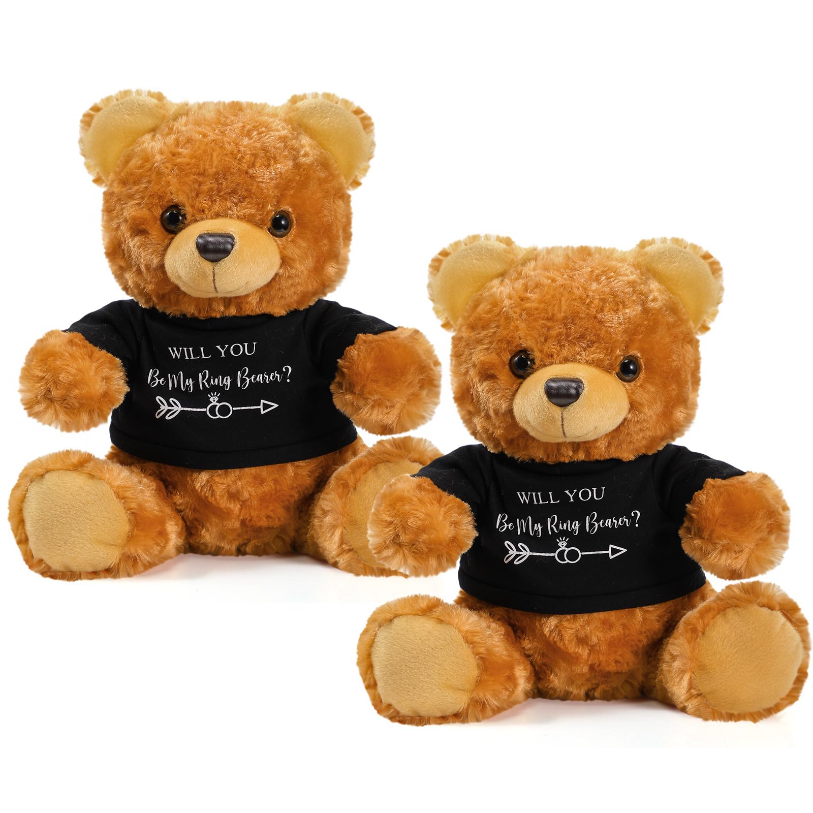 Jexine 2 Pieces Wedding 10 Inch Bear Stuffed Animal Will You Be My Flower Girl Ring Boy Proposal Gifts from Bride Groom with Clothing for Wedding Proposal Anniversary Party (Ring Bearer)