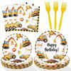 Construction Theme Birthday Party Decorations Plates Set 25 Guests,100 Pcs Plates Napkins Forks Boys Kids Construction Excavator