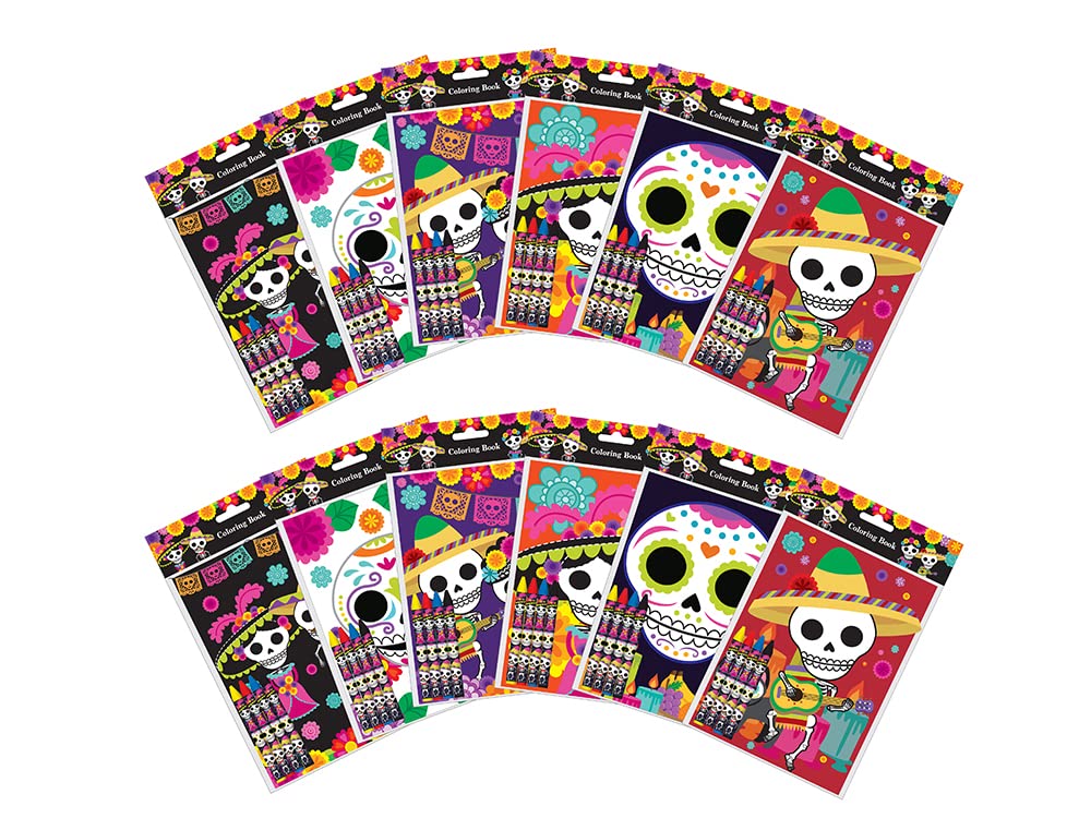 Tiny Mills Day of the Day Coloring Books for Kids with 12 Coloring Books and 48 Crayons, Halloween Party Favors, Dia de Los Muer