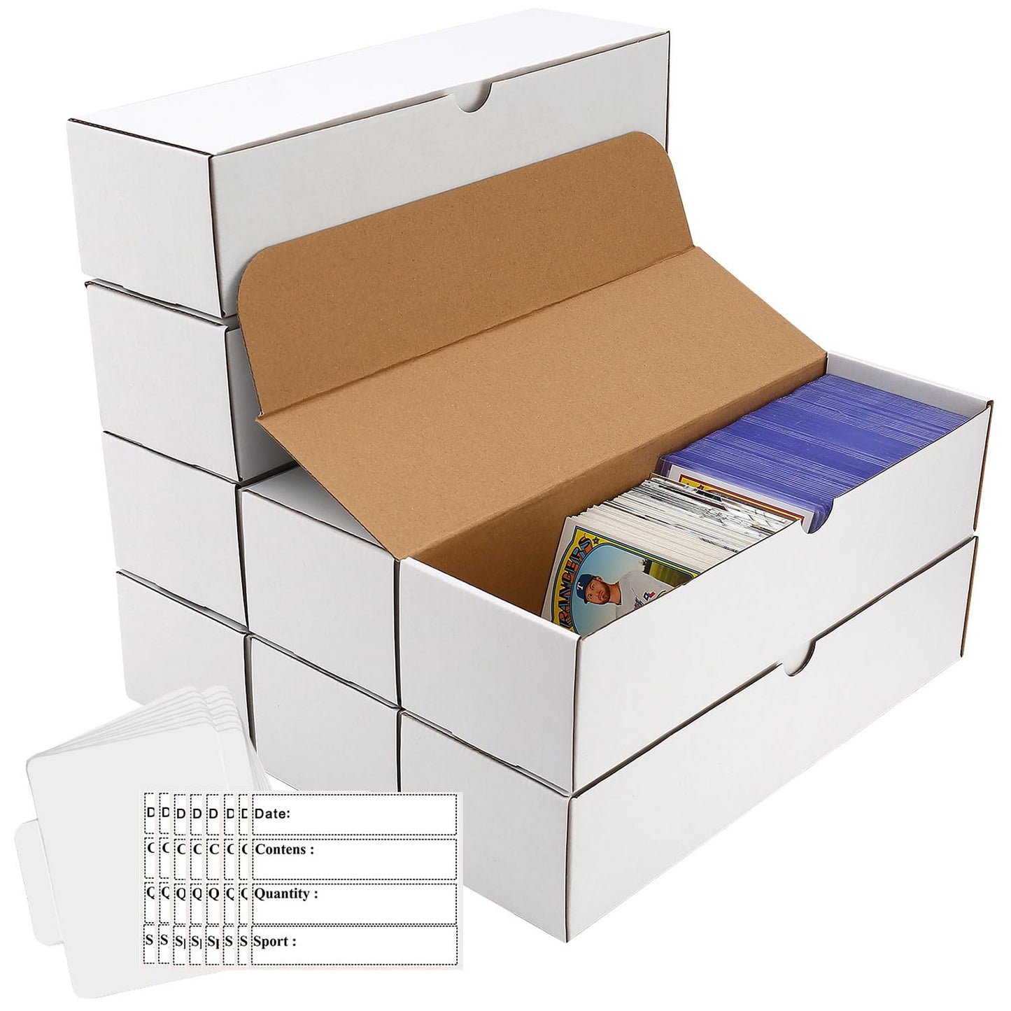 Card Box 8 Pack-6400 Count,Trading Card Storage Box With 30 Dividers&10 Labels,Card Organizer Corrugated Cardboard Storage,Card
