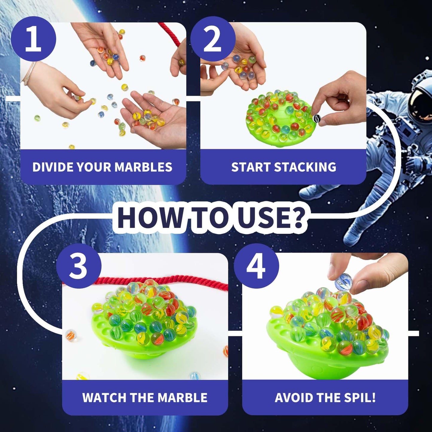 Marble Balance Board Game With 60 Glass Marbles & Storage Base - Fun Family Board Game For Adults, Party Game For 1-4 Players |
