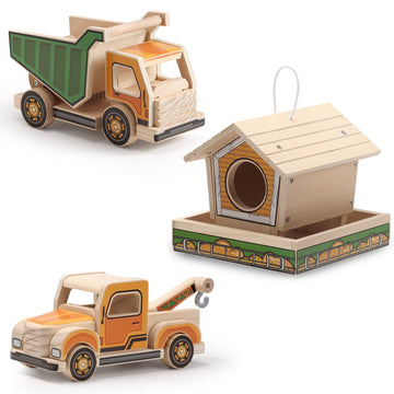 Sainsmart Jr. Woodworking Building Kit, 3-In-1 Kids Stem Projects Set, Diy Wood Crafts Assembly Toys With Different Combinations For Boys And Girls