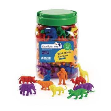 Excellerations Math Manipulatives Set of 120 Jungle Animal Counters 1.5 inches -2 inches  STEM Educational Toy for Mathematics  Preschool
