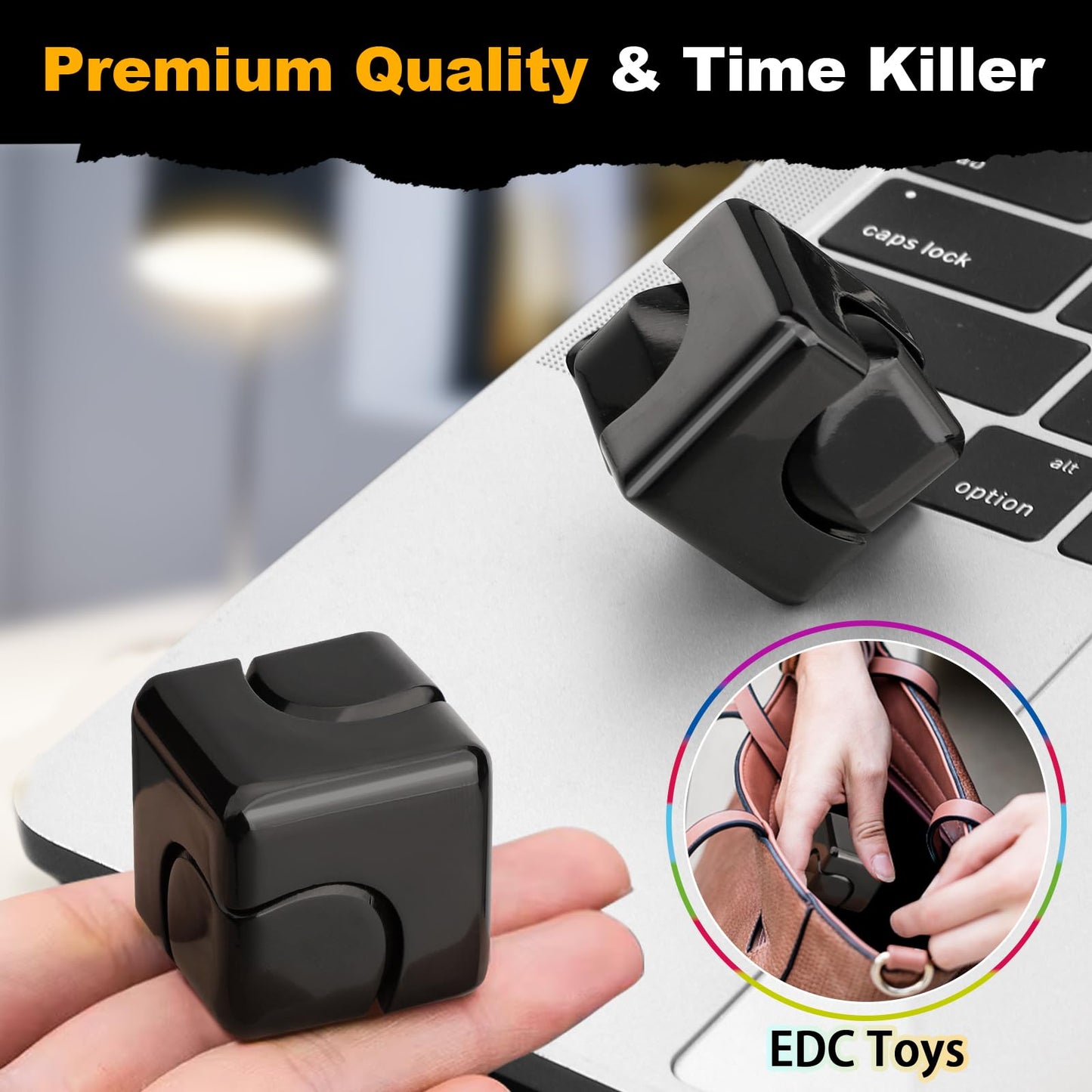 Dilabnba Fidget Spinner Cube, Metal Sensory Toy for Kids & Adults, Black Stress Relief EDC Desktop Gift for Boys & Girls