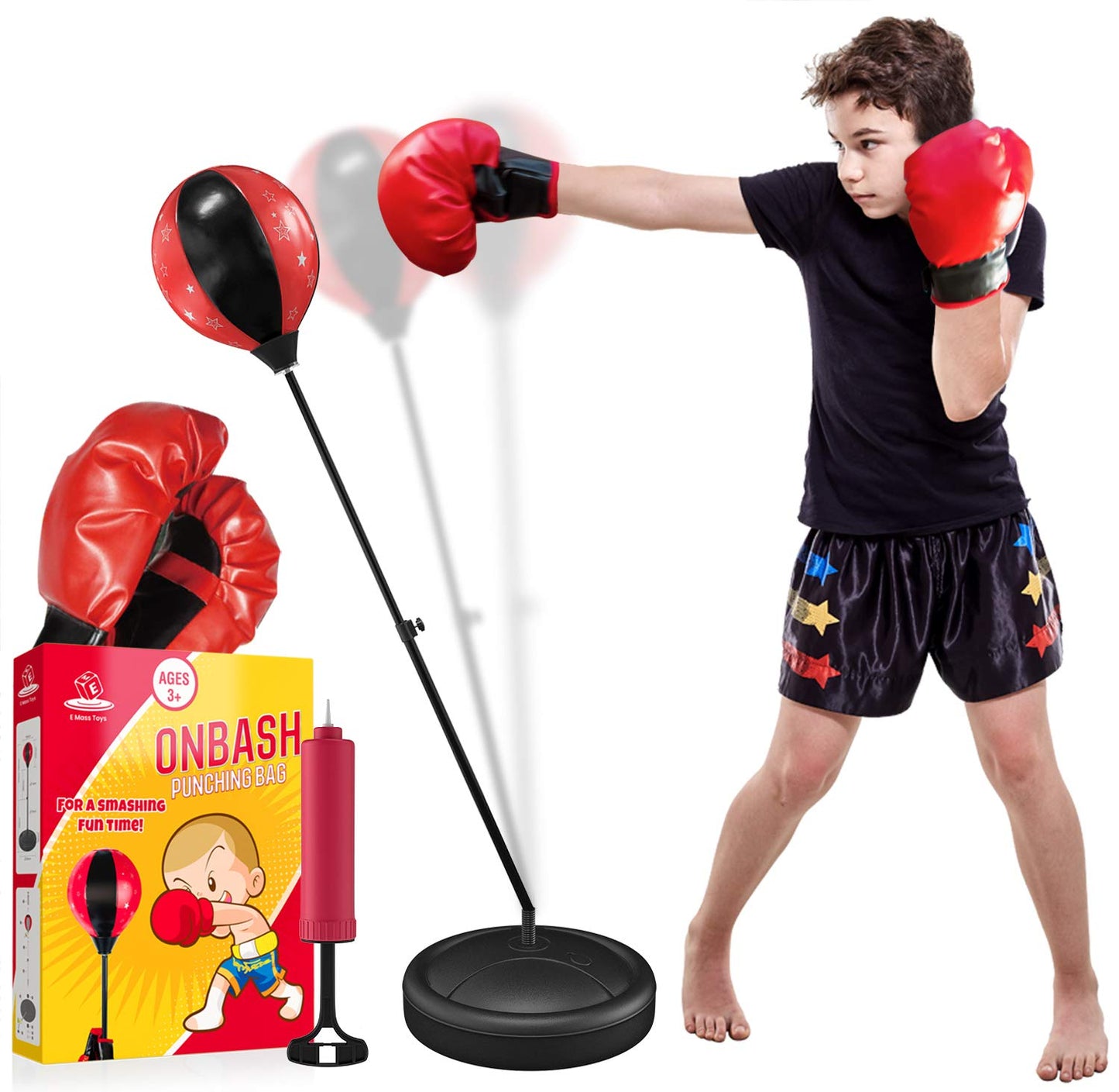 Emaas Punching Bag Set For Kids With Boxing Gloves & Hand Pump - 3-8 Years Old Adjustable Kids Punching Bag With Stand - Top Gif