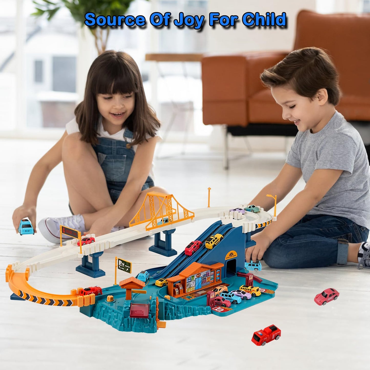 MAKUQI Toy Car Ramp Track Set with 12 Mini Racer Cars, Large Plastic, City Model