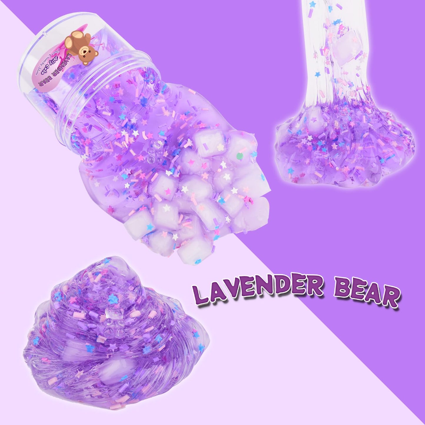 Jaiimen Slime Kit - 3 Pack Jelly Cube Clear Crunchy Slime With Avocado, Honeycomb And Lavender Bear Charms, Preppy And Aesthetic Stuff, Cute Stress Toys And Cool Birthday Gifts For Girls And Boys