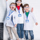 Xtinmee Kids Lab Coat Set - 12 Sets, 36 Pcs, Small, White & Blue, Includes Goggles & ID Card, Perfect for Halloween Dress-Up