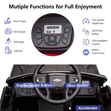 Enyopro 12V Licensed Chevrolet Silverado Ride On Truck Car, Kids Boys And Girls Electric Car Battery Powered Electric Vehicle With Parent Remote Control, Music Player, Led Lights, 3 Speeds, Black