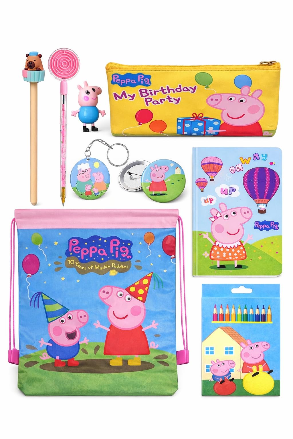 Le Delite Cartoon Pig Return Gifts For Kids I Papa Pig Gift Set Bag With Diary, Pen, Pencil,Eraser, School Stationary Pouch, Bad