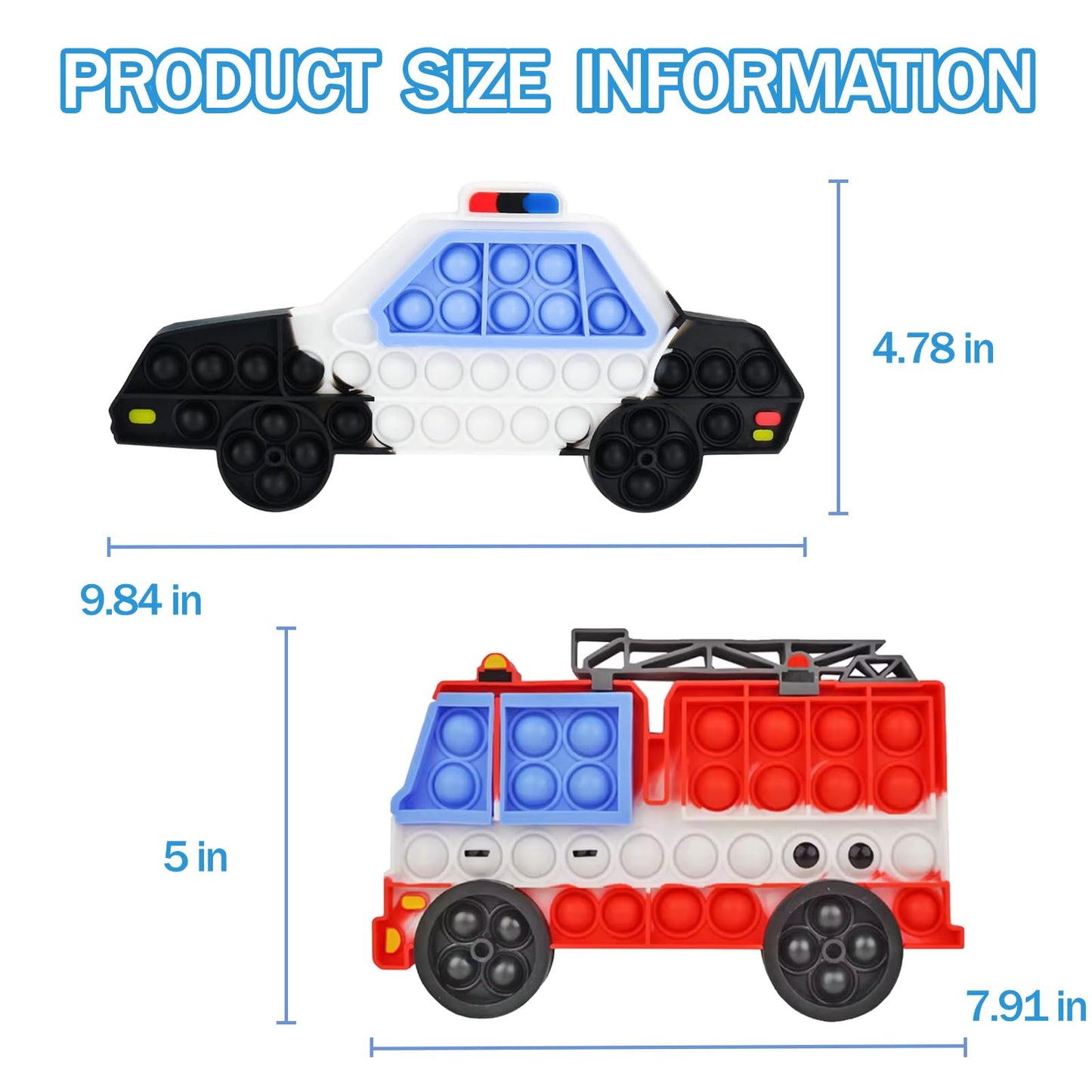 2 Packs Fidget Toys For Kids Boys, Push Bubble Sensory Toy Police Car And Fire Truck Squeeze Silicone Toy For Autism Anxiety Str