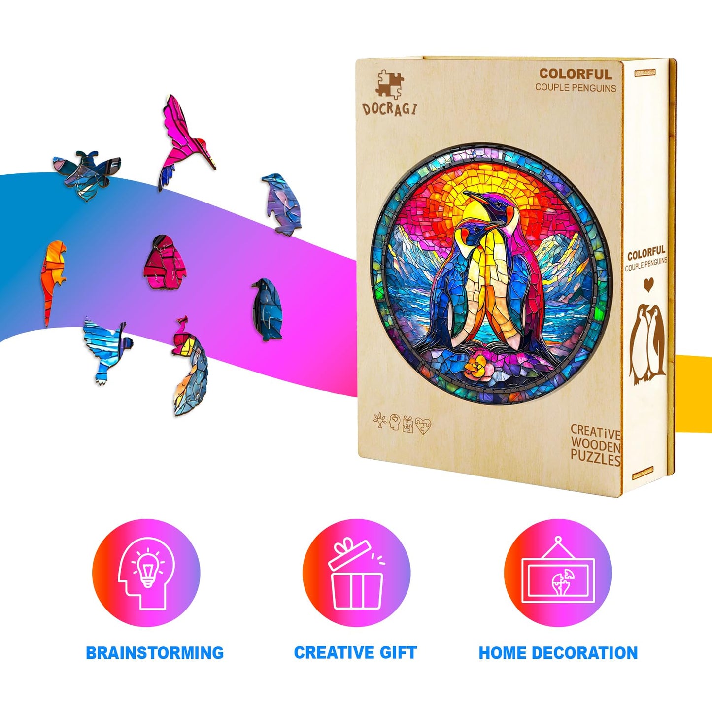 Wooden Puzzles for mature-themeds - Couple Penguins Wooden Jigsaw Puzzle - Unique Animal Shaped Wood Puzzles mature-themed - Creative Birthday Gift Family Game 295pcs