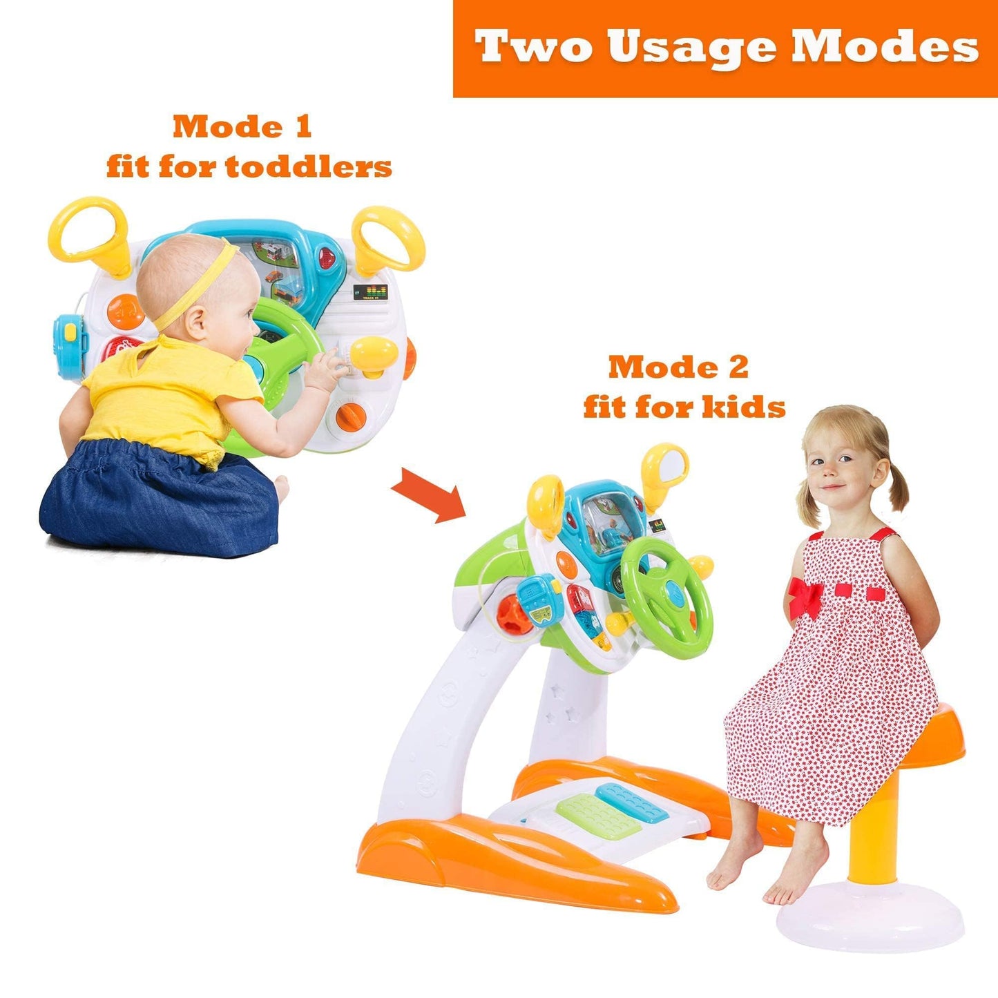 Color Tree Kids Pretend Ride On Toy,Steering Wheel Driving Simulate Toys For Toddlers