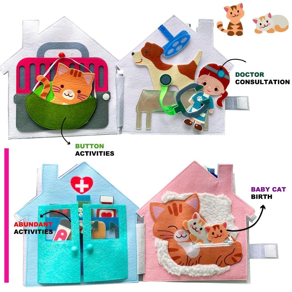 MOVEBO-Quiet Book for Toddlers Interactive Felt Busy Book for 3-Year-Old Boys and Girls Best Travel Toy and Educational Gift(Pet