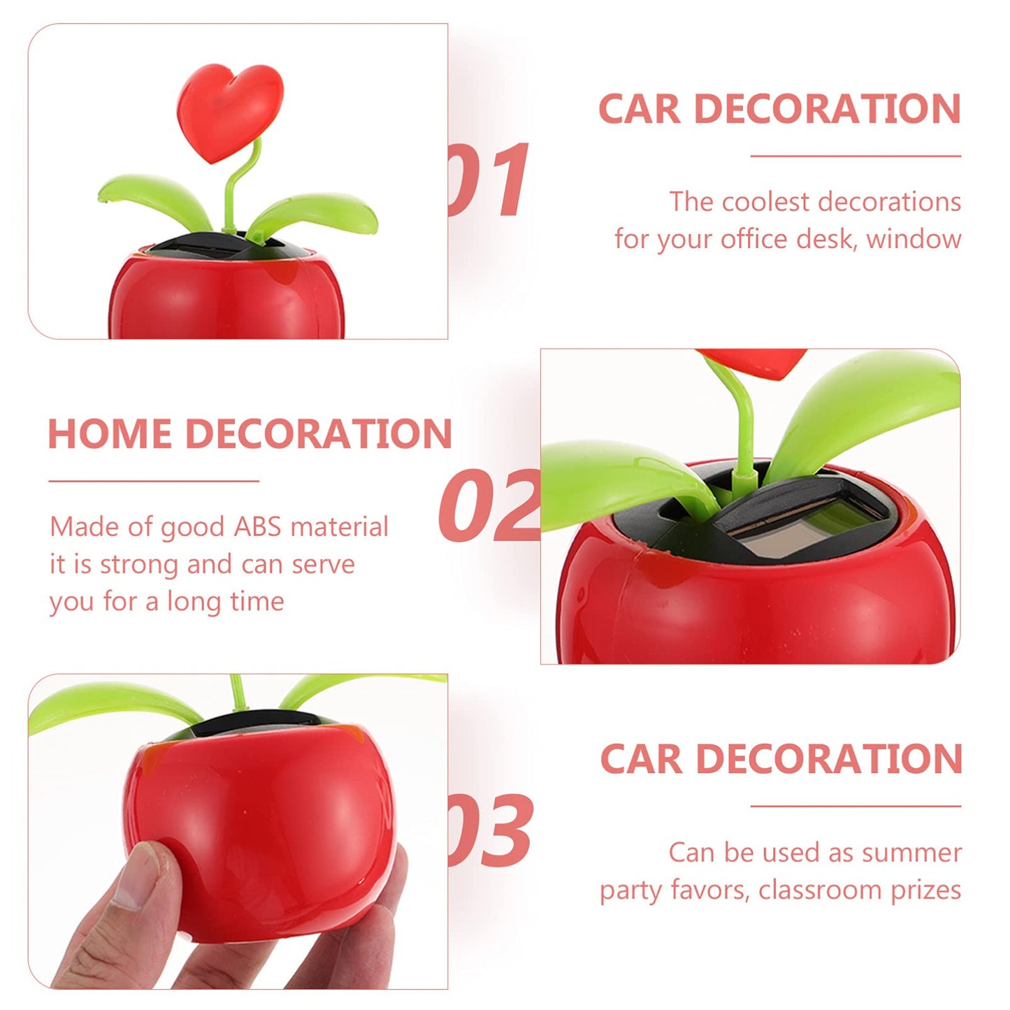 Besportble 2Pcs Solar Dancing Figurines Solar Powered Dancing Flower Heart Swinging Dancer Toy For Car Dashboard Office Desk Dec