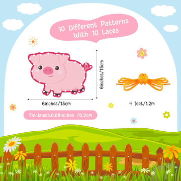 Pajean 10 Pieces Kids Farm Animal Lacing Cards Cardboard Sewing Cards Sturdy Double Sided Lacing Playing Games for Children Developing Imagination Education Supplies