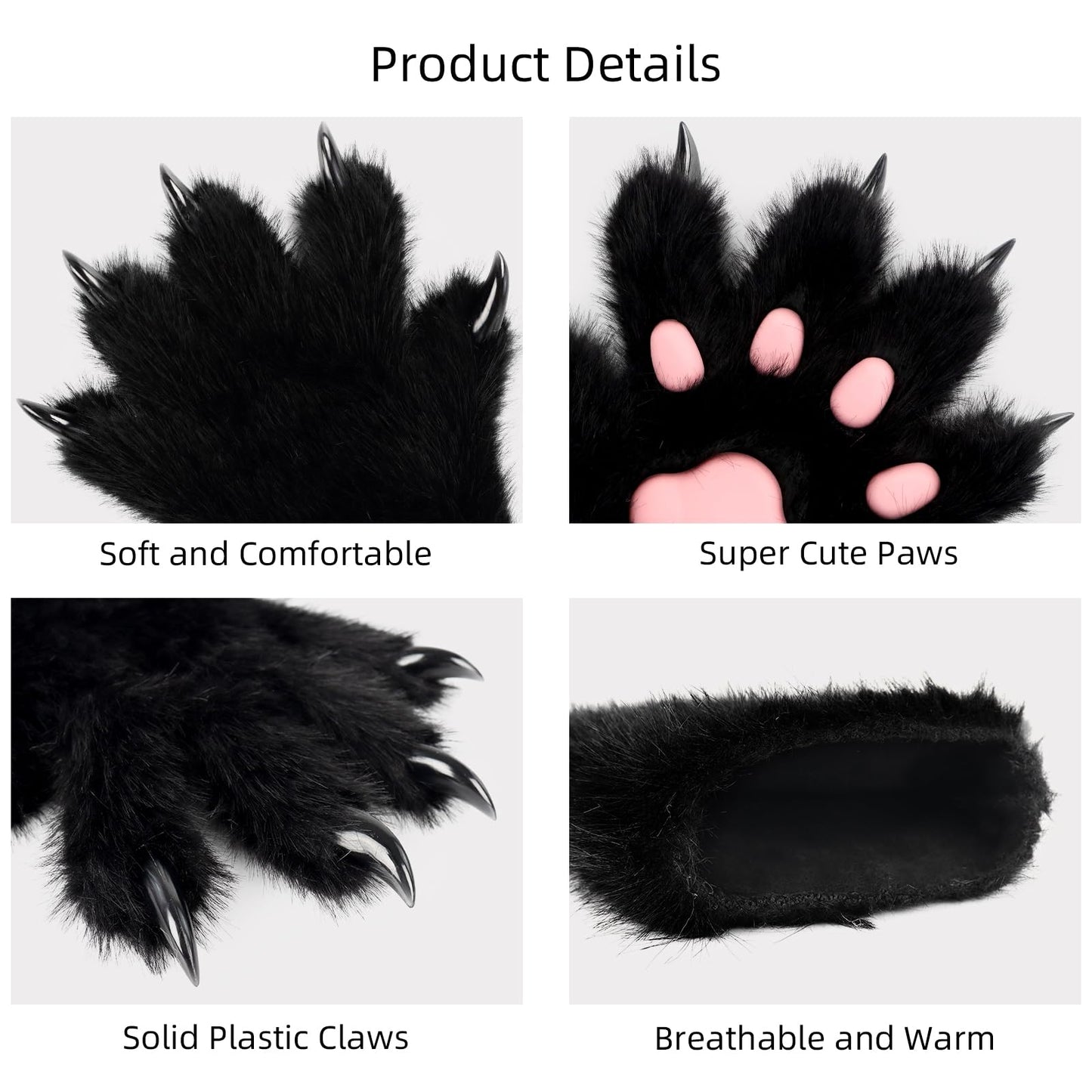 HAOAN Furry Fur Cat Wolf Fox Dog Fluffy Animal Paws Claws Gloves Mittens Hands Costume Cosplay Halloween Christmas for Kids