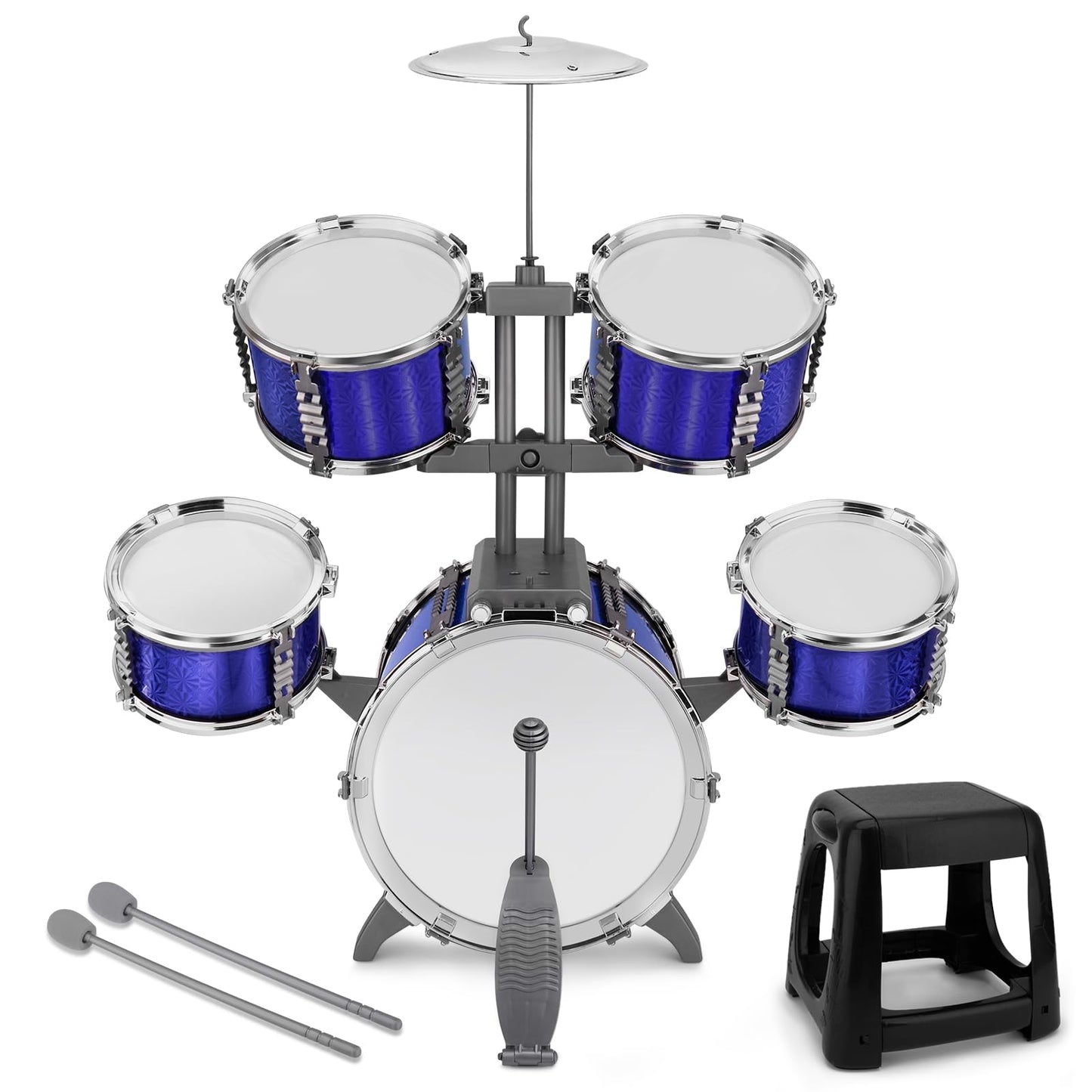 Kids Drum Set 5 Piece Toddlers Jazz Drum Kit With Stool Musical Instrument Toys For 3 4 5 6 7 Year Old Boys Girls Birthday Gift