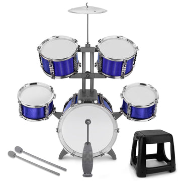 Kids Drum Set 5 Piece Toddlers Jazz Drum Kit With Stool Musical Instrument Toys For 3 4 5 6 7 Year Old Boys Girls Birthday Gift