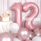 Suwen 40 Inch Pink Large 12 Number Balloons Big Foil Helium Number Balloons 0-9 Jumbo Happy 12Th Mylar Birthday Party Decoration