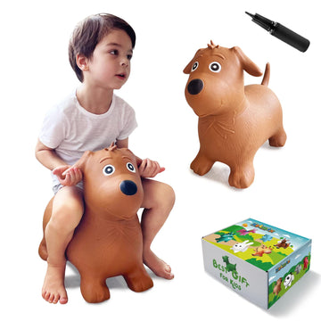 Hotmax Bouncy Horse, Inflatable Bouncing Animals Hopper For Toddlers Or Kids, Ride On Rubber Jumping Toys For Boy Or Girl Birthday Gift (Brown Dog)