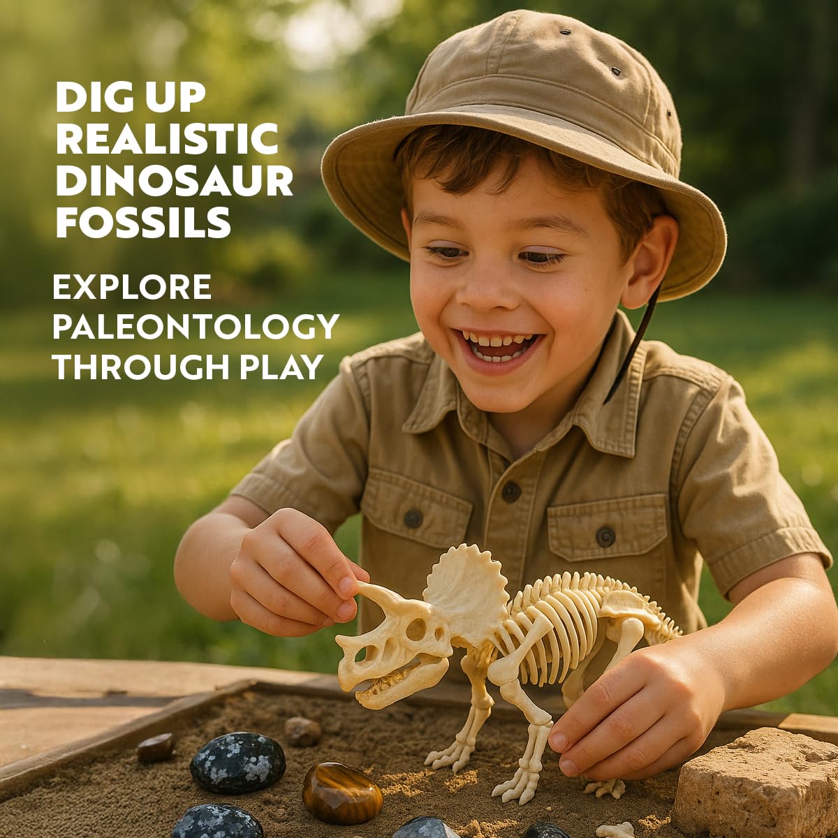 Playz Fossil Digging Kit For Kids Ages 6-12 - Dinosaur Fossil Excavation Tools, Paleontology Volcano Lab & Mining Activity Set