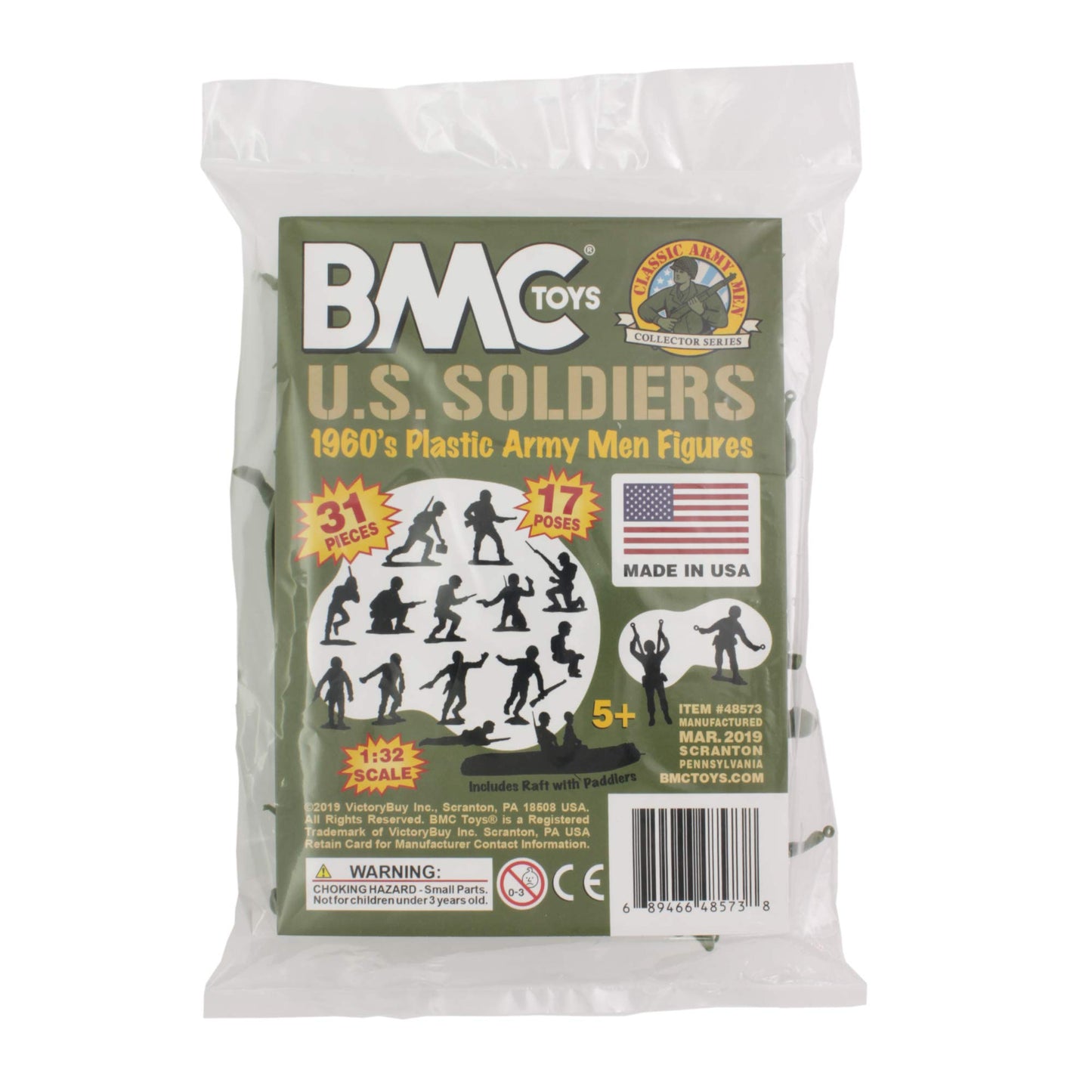 BMC Toys Plastic Army Men - 31pc OD Green WWII Figures, Model BMC-48573, Made in USA