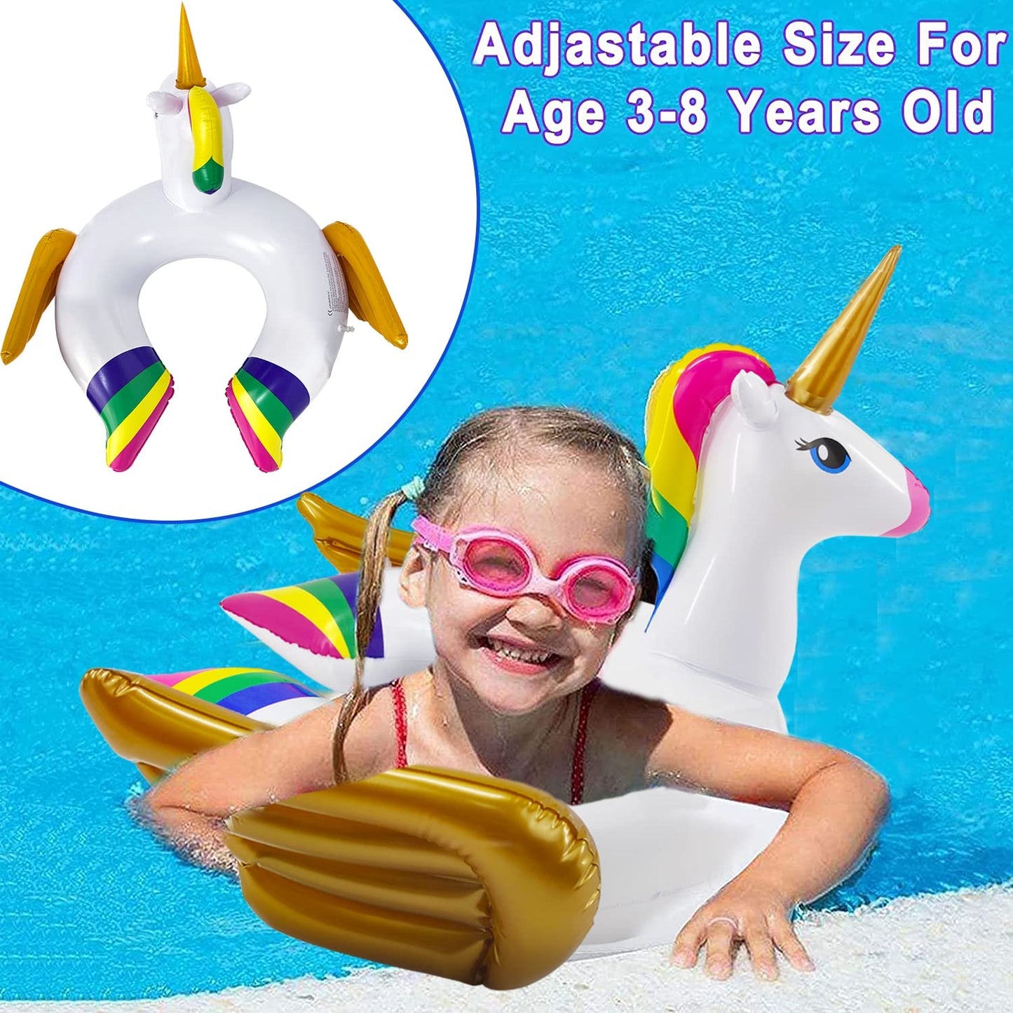 iGeeKid 2 Pack Pool Float for Kids Unicorn Flamingo Swim Floats for Toddlers Age 3-8 Years Pool Toys for Kids Inflatable Floaties Unicorn Swimming Ring Ride On for Girl Boy Summer Beach Supplies