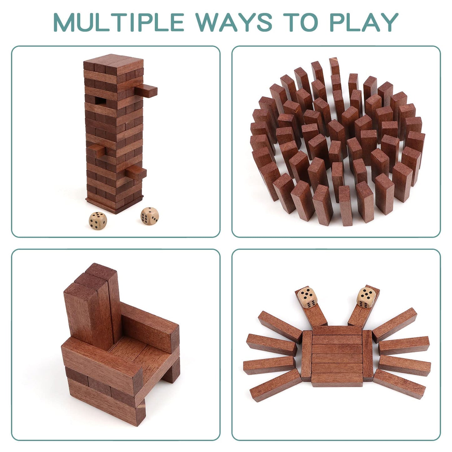 Canuan Wooden Blocks Stacking Games  54PCS Tumbling Tower Game for Kids mature-themed and Families  Wooden Stacking Tower Montessori Toys Tabletop Games Party Games with Storage Box