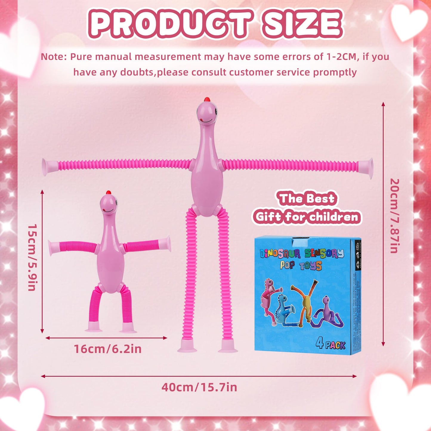 Dinosaur Sensory Toys,Valentine'S Day Gift For Kid Boys,4Pcs Dino Valentine Pop Tube With Cards,Suction Autism Toy Fidget Toys A