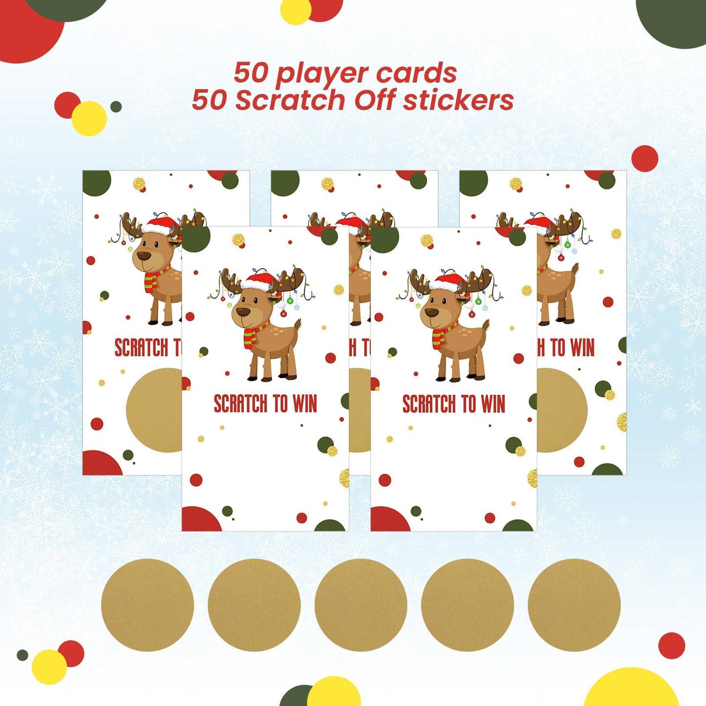 Outus 50 Pieces Christmas Scratch Off Cards Stickers Christmas Hawaii Party Games Vouchers Festive Raffle Tickets Holiday Business Prize Drawings For Kids Adults Families Events Groups (Reindeer)