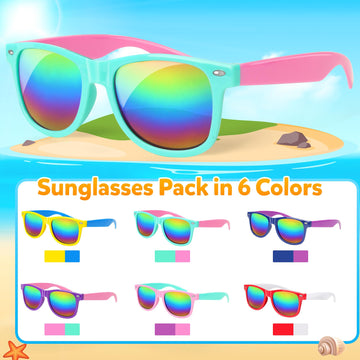 Mocoosy 24 Pack Kids Sunglasses Bulk, Neon Retro Sunglasses With Uv400 Protection, Summer Pool Party Favors Beach Luau Graduation Party Supplies Birthday Goody Bag Stuffers For Boys Girls Age 4-8 8-12