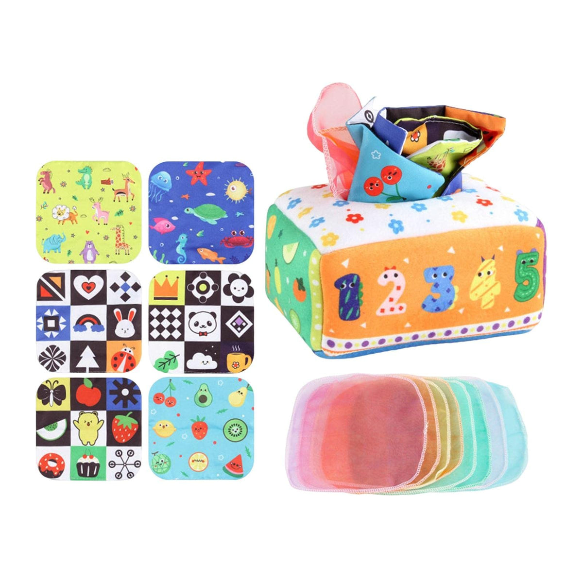 Secret Desire Pull Along Tissue Box Sensory Toy Busy Pull Tissues For Toddler Infant Baby Number|Developmental Baby Toys
