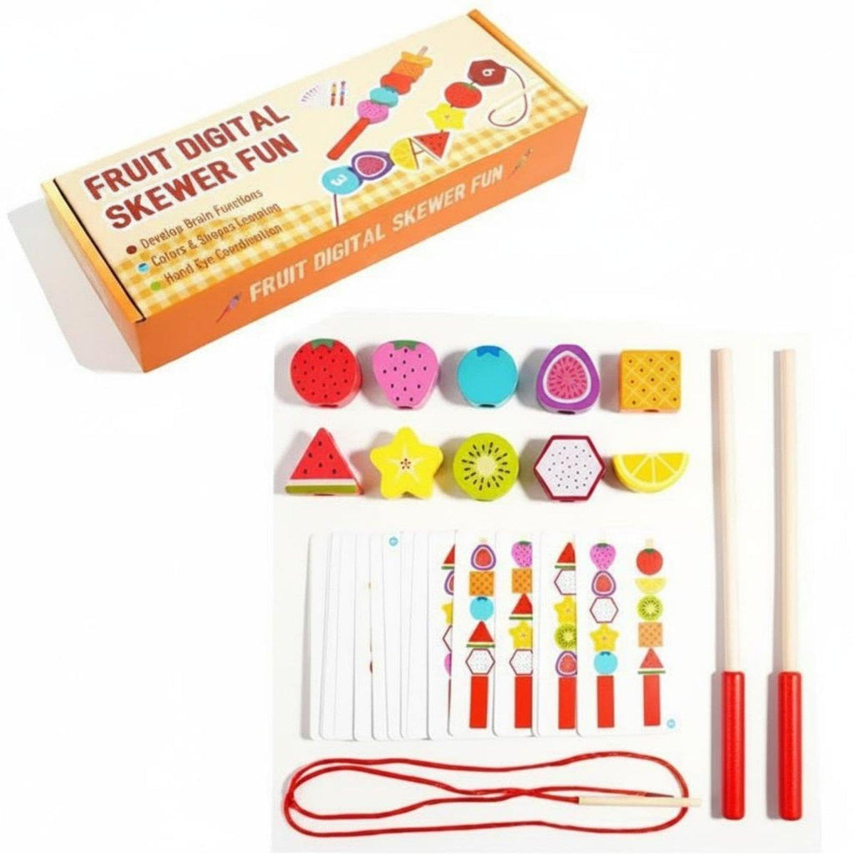 Club BollywoodFruit Lacing Beads Set HandEye Coordination Wooden Fruit Stringing Beads Color Shape Recognition Bead Stacking So
