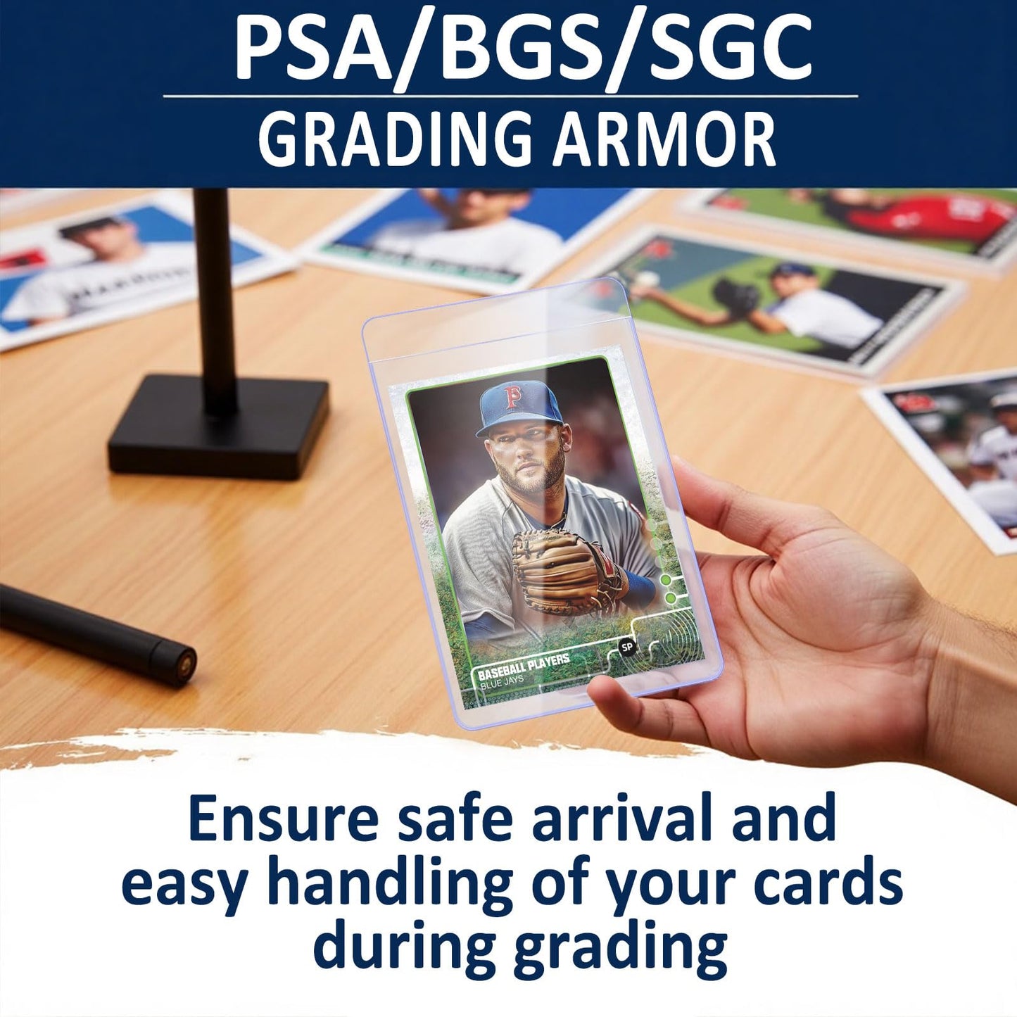 Kitoyz Semi Rigid Card Holder For Trading Cards,Penny Card Sleeves With 1/2 Lip Baseball Card Protector For Psa,Sgc,Bgs,Csg Grad