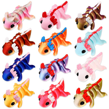 Honoson 12 Pcs 3D Printed Fidget Toy 3D Printed Cats Small Animal Toy Flexible Cute Articulating Pet Stress Relief Fidget Toys f