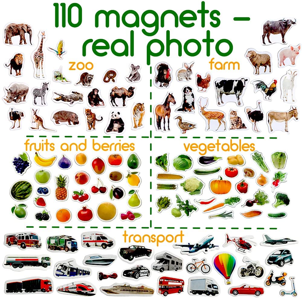 110 Fridge Magnets For Toddlers In Gift Tin Box Kids Magnets For Fridge - Toddler Magnets For Refrigerator - Magnetic Animals - Fridge Magnets For Kids - Animal Magnets - Toddler Fridge Magnets