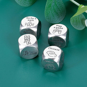 4PCS Date Night Dice Gifts for Boyfriend Girlfriend Valentines Day Gifts for Him Her 11th Anniversary Steel Gifts for Women Men