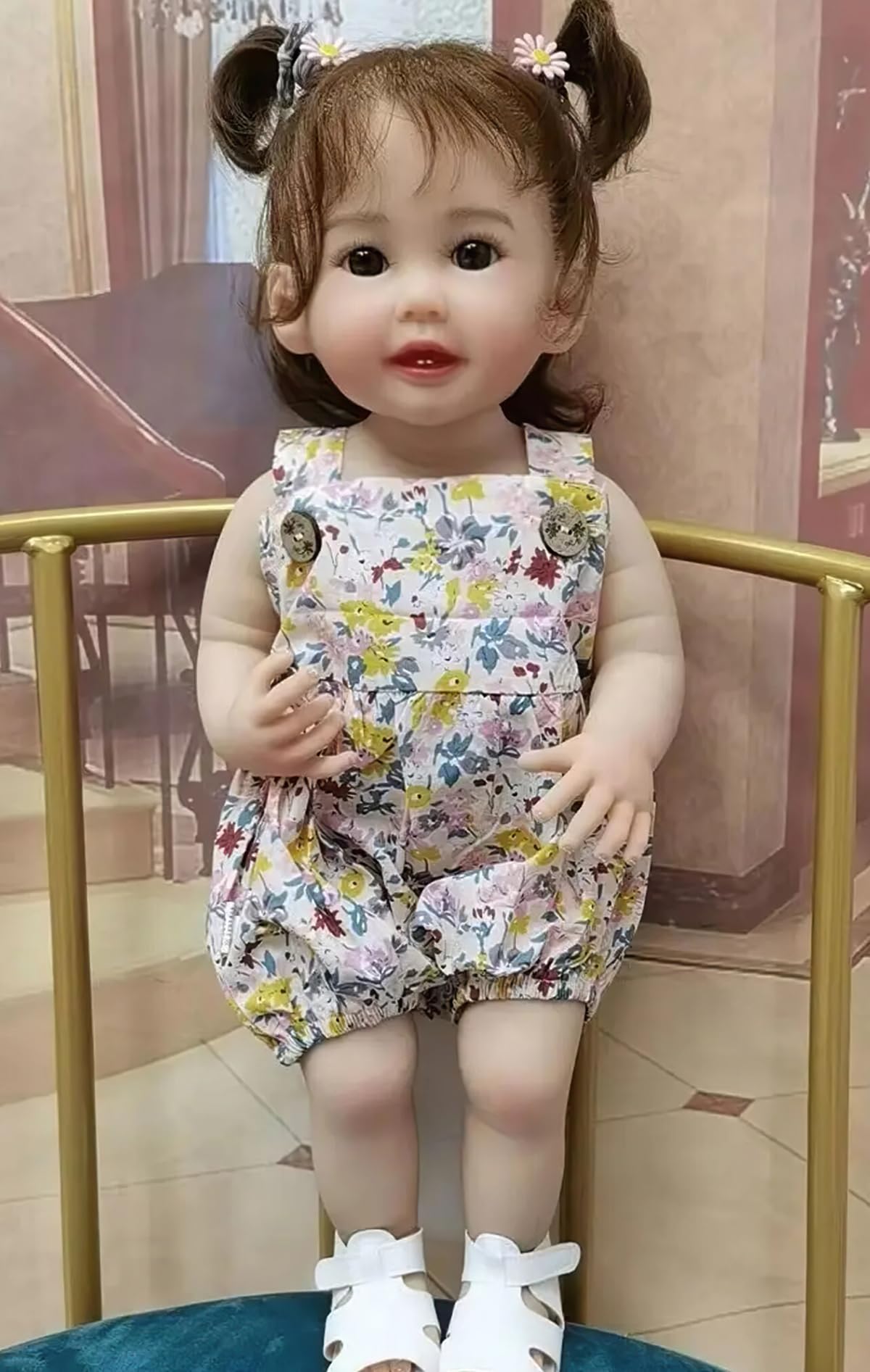 TERABITHIA 22 Inches Cute Lifelike Happy as Can be Reborn Baby Doll Crafted in Full Body Silicone Vinyl Anatomically Correct Realistic Smiling with Teeth Newborn Toddler Dolls Washable Girl WW01379-b