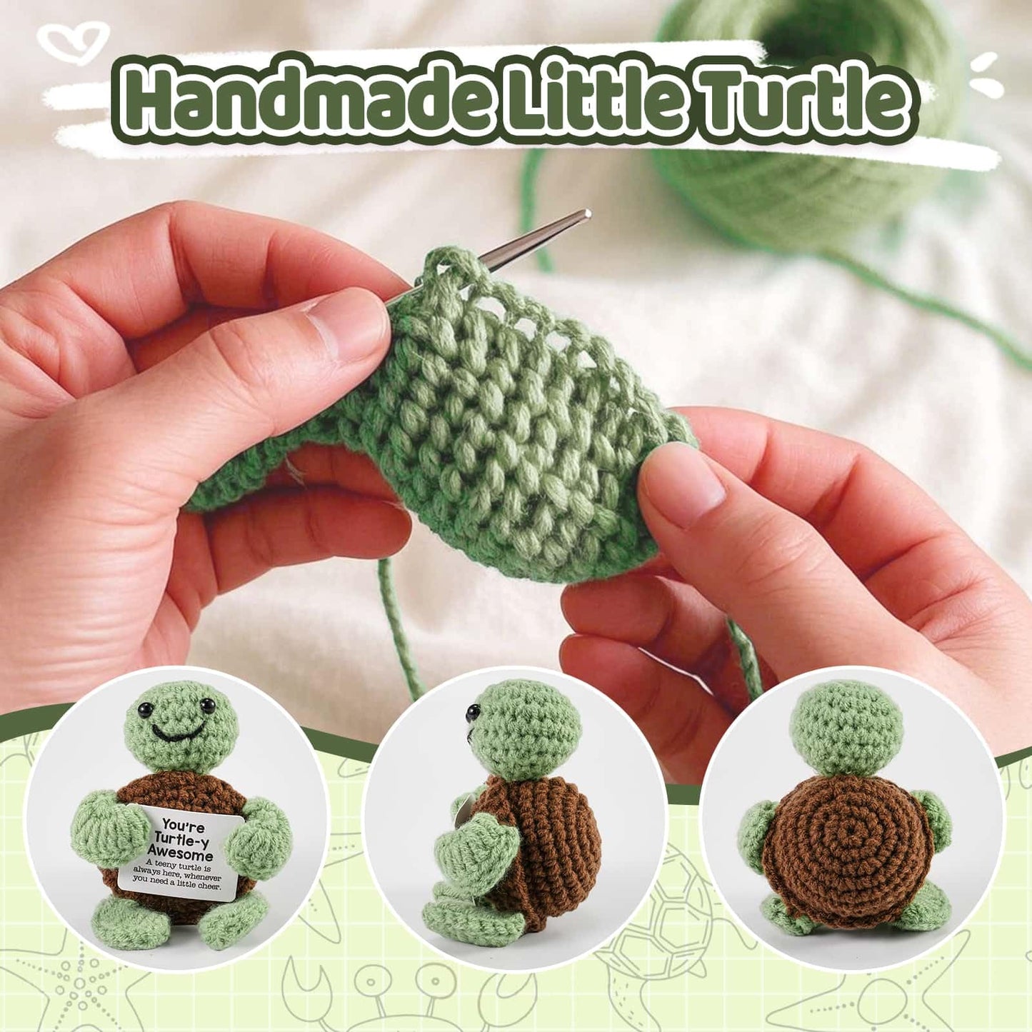 Positive Crochet Turtle Inspirational Turtle With Encouraging Card Handcrafted Emotional Support Plush Animal Ideal Birthday Hol