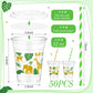 Foldtier 50 Pcs Jungle Safari Animals Cups Disposable Plastic Cup 12 Oz Golden Green Cups Thick Wild Theme Clear Cups Lids Straw