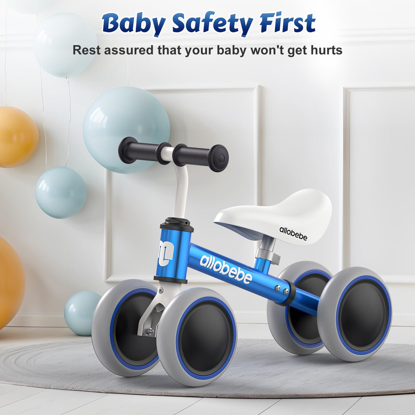 Baby Balance Bike For 1 Year Old, Toddler First Balance Bike, No Pedal Infant 4 Wheels Baby Walker First Birthday Gift, Mini Bik