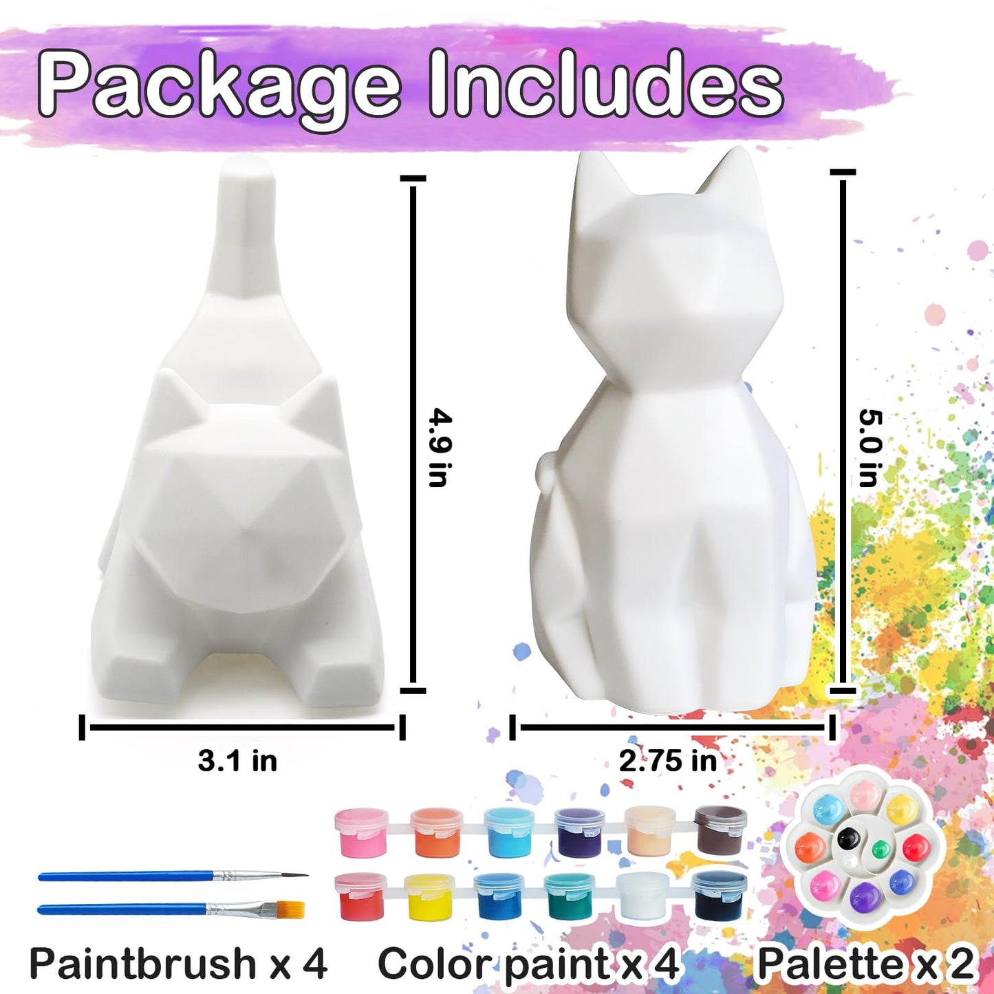 Goodyking DIY Cat Night Light Art Kit - 2pcs, Painting Set for Kids Ages 4-12, Cat Craft Gift