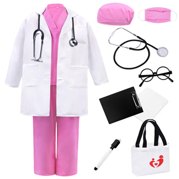 Zzihan Doctor Costume For Kids Pink Doctor Nurse Scrubs Costume Doctor Lab Coat Costume Veterinarian Costume Stethoscope Nursing