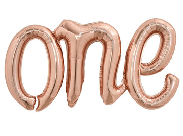 Toniful Rose Gold One Balloons Banner, 42*16 Inch Mylar Foil Script,Cursive Letter One Sign Banner Balloon Bunting Reusable Ecof