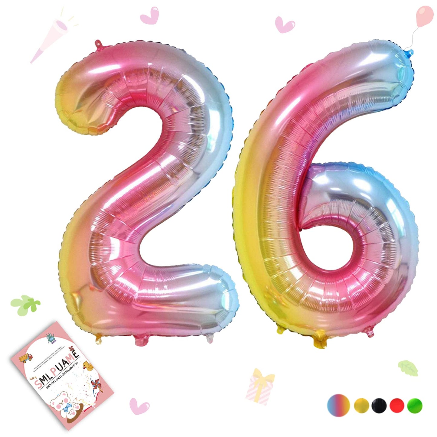Smlpuame 40 Inch Number Balloons 0-9 Rainbow Gradient Large Number 26 Balloons, Digital Balloons For Birthday Party Celebration